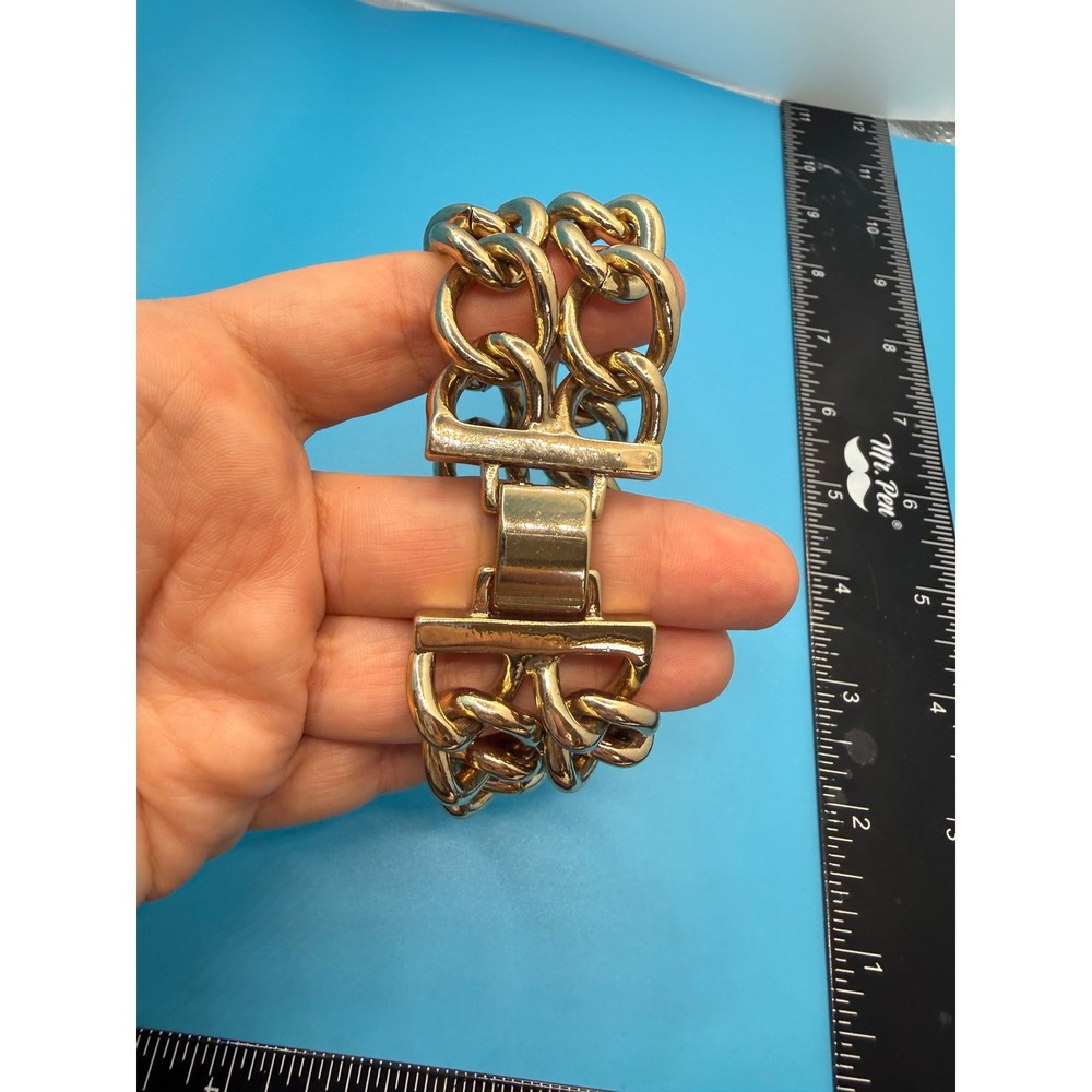Chunky‎ Gold Tone Double Row Curb Chain Bracelet Statement Link Jewelry 8 Inch